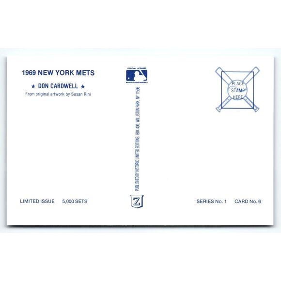 1969 NY Mets Baseball Postcard Susan Rini Don Cardwell Unused Limited Edition - Picture 2 of 2